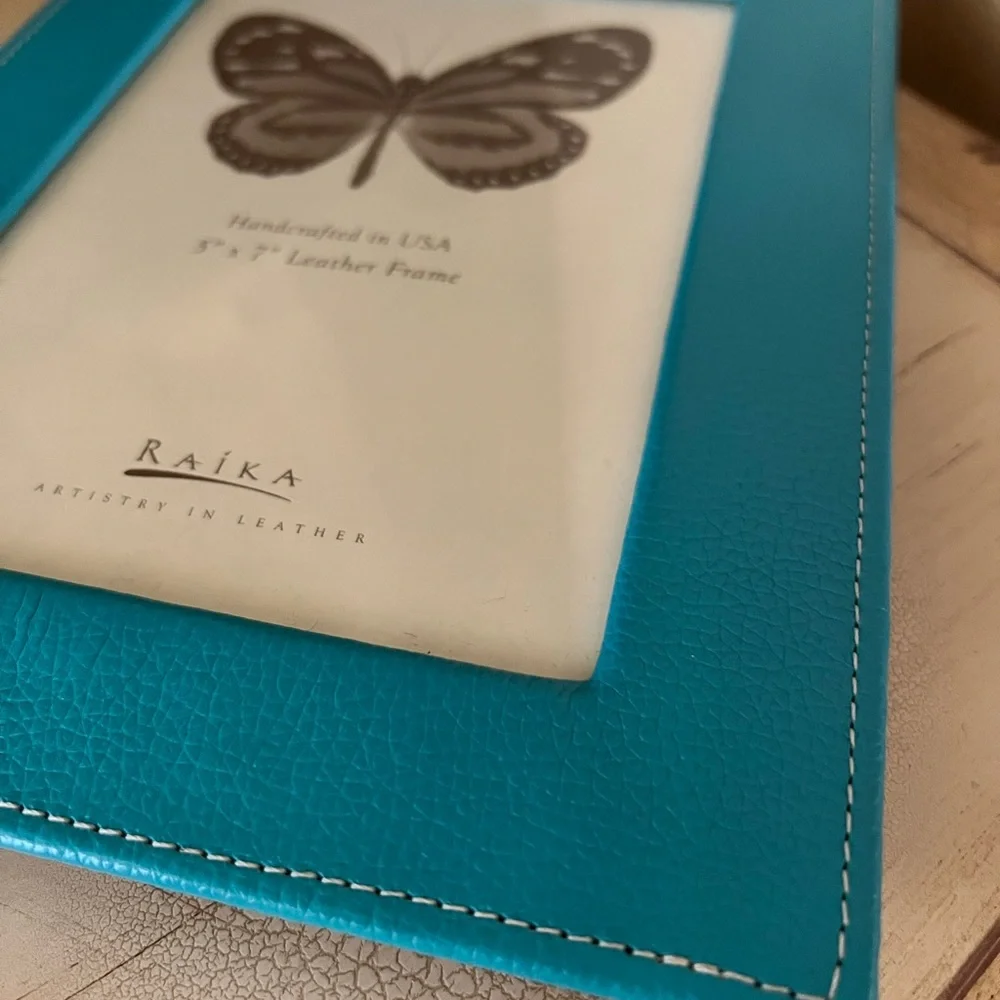 NWT Raika Handcrafted Leather Picture Frame Turquoise 5